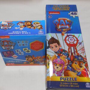 LOT 2 PAW PATROL 48 PC FOIL PUZZLE & 3-IN-1 24 PC PUZZLE & DOMINOES GAME AGES 4+